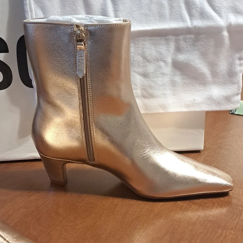 FLASH SALE SCHUTZ Metallic Gold Ankle Booties Mew $198 - Picture 5 of 7